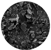 A scanning electron microscope image of natural graphite with a tapped density of 426 g/L